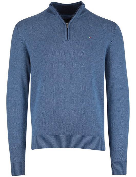 Portofino trui half zip melange blauw