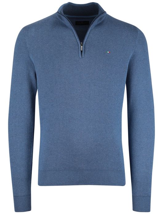 Portofino trui half zip melange blauw
