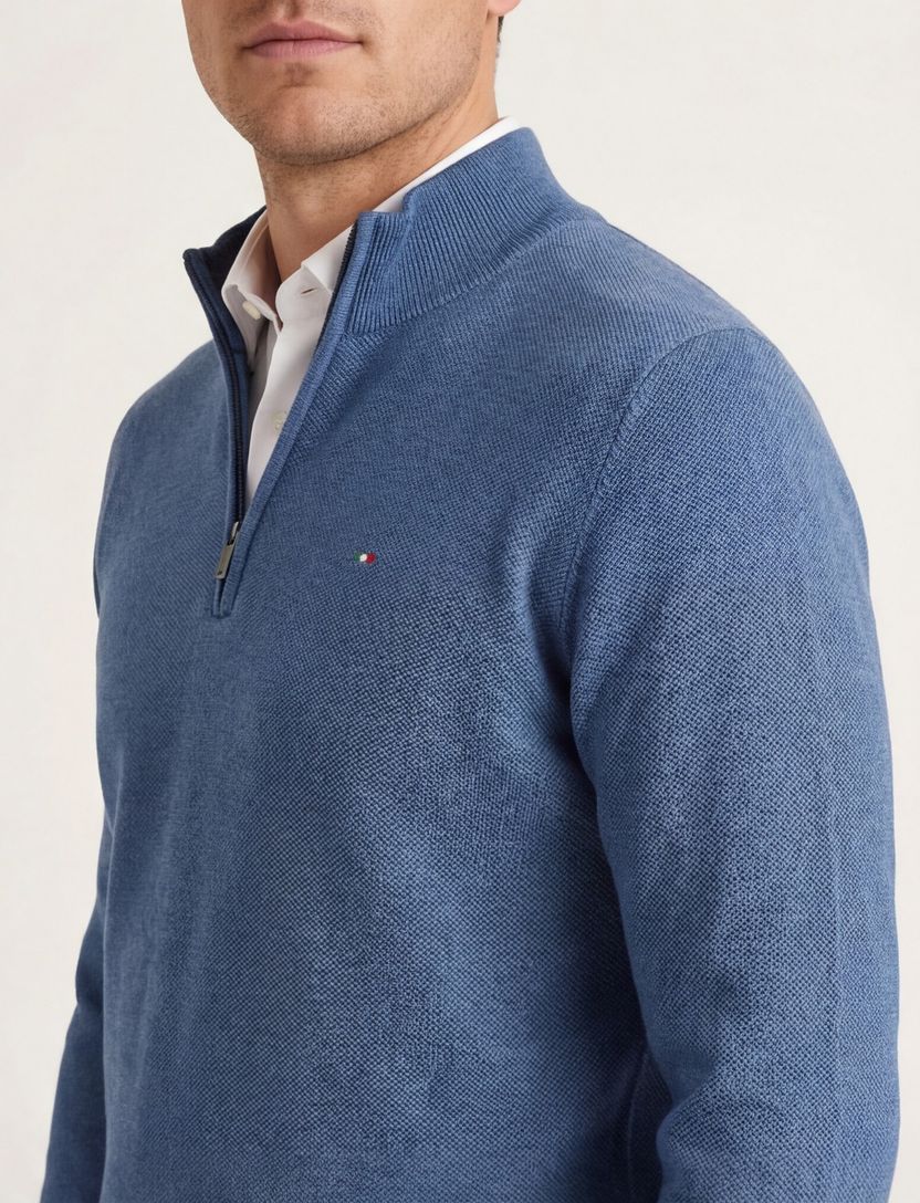 Half zip trui Portofino blauw katoen
