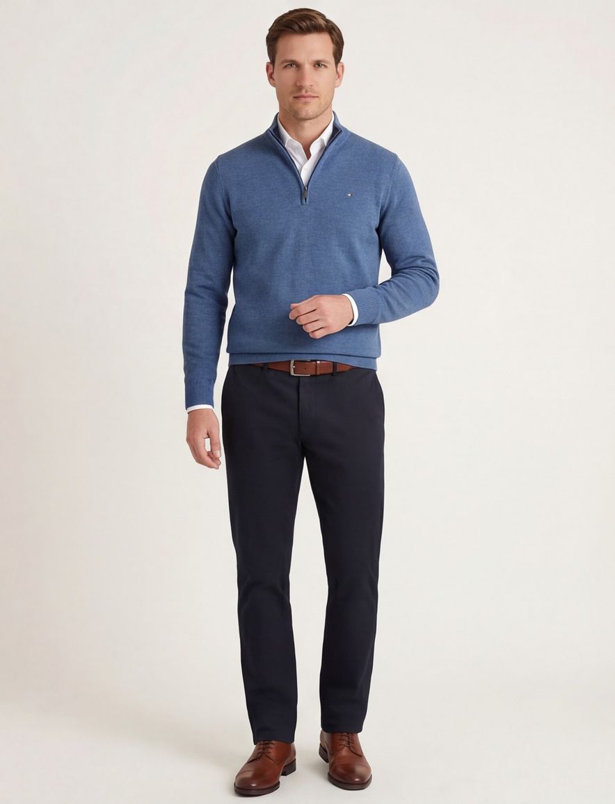 Portofino half zip trui blauw gemeleerd