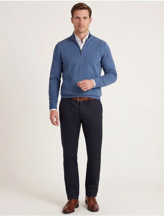 Portofino trui half zip melange blauw