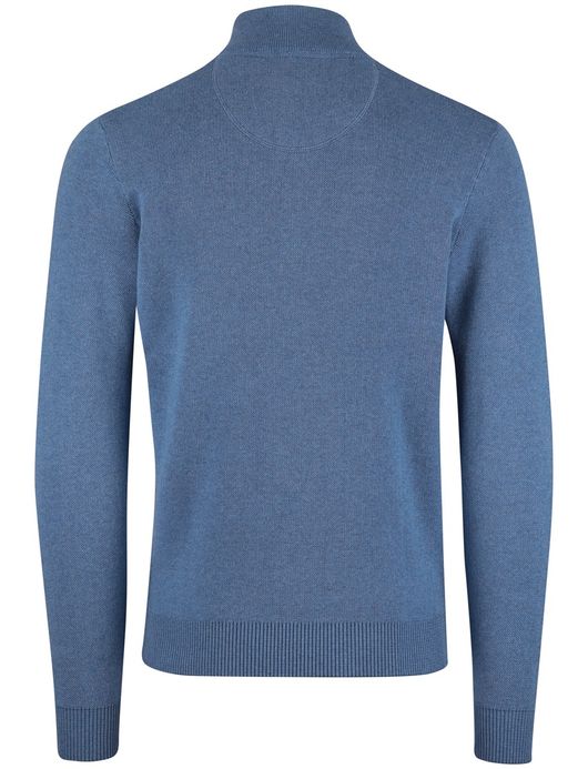 Portofino trui half zip melange blauw 100% katoen