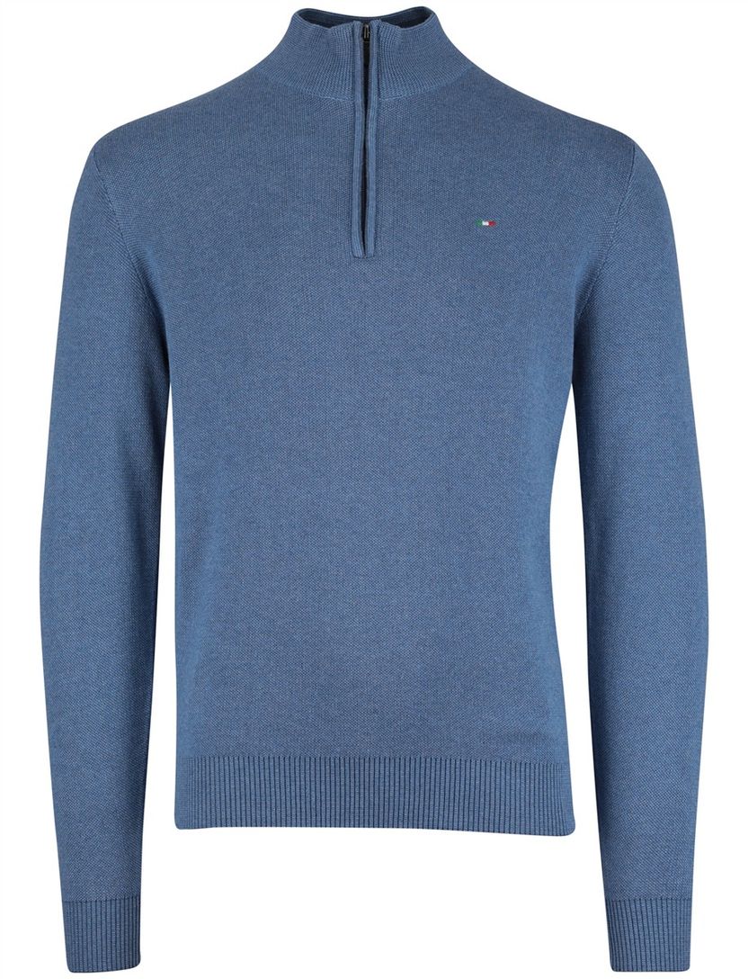 Half zip trui Portofino blauw katoen