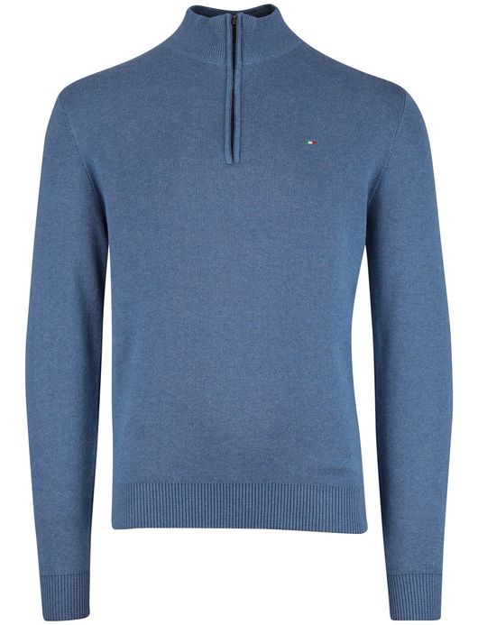 Portofino trui half zip melange blauw 100% katoen
