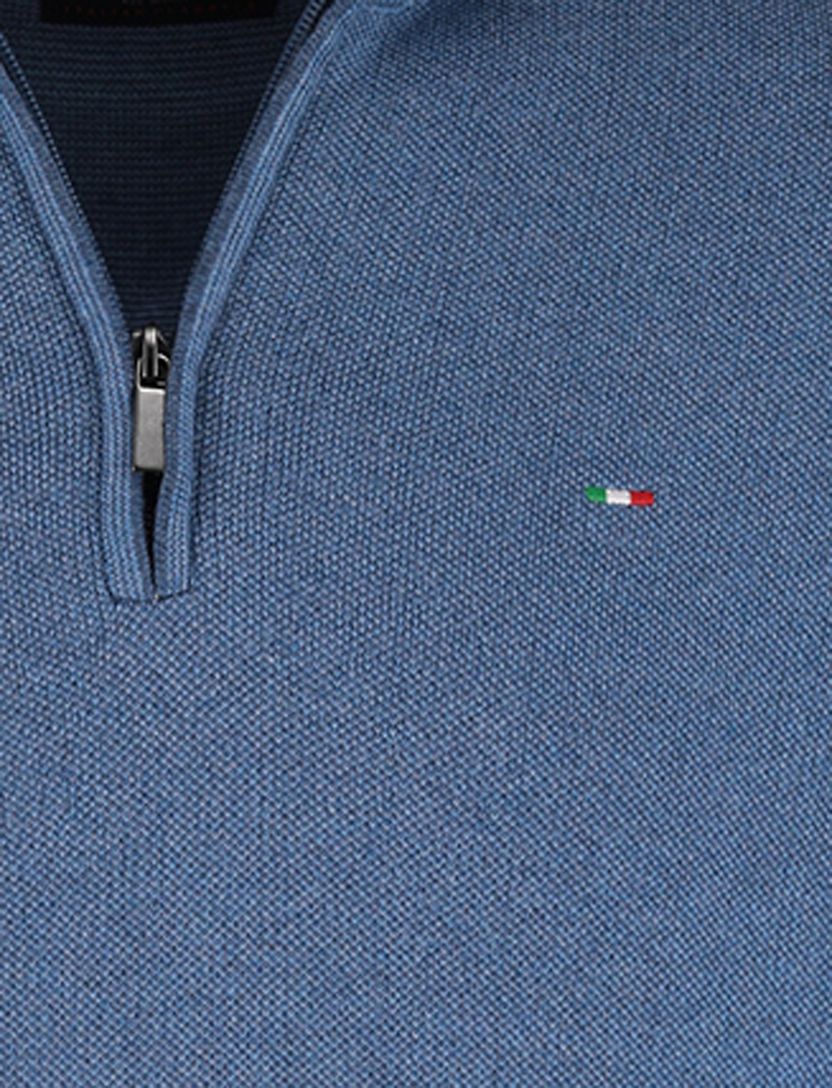 Half zip trui Portofino blauw katoen