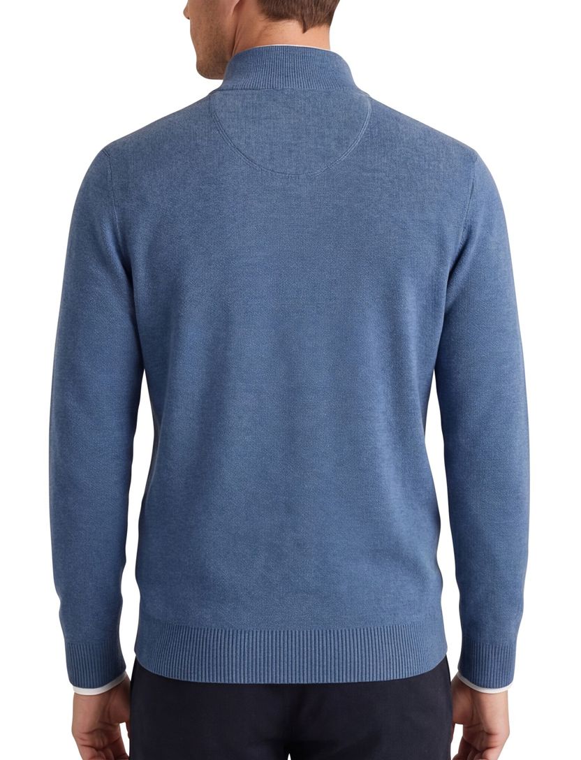 Half zip trui Portofino blauw katoen