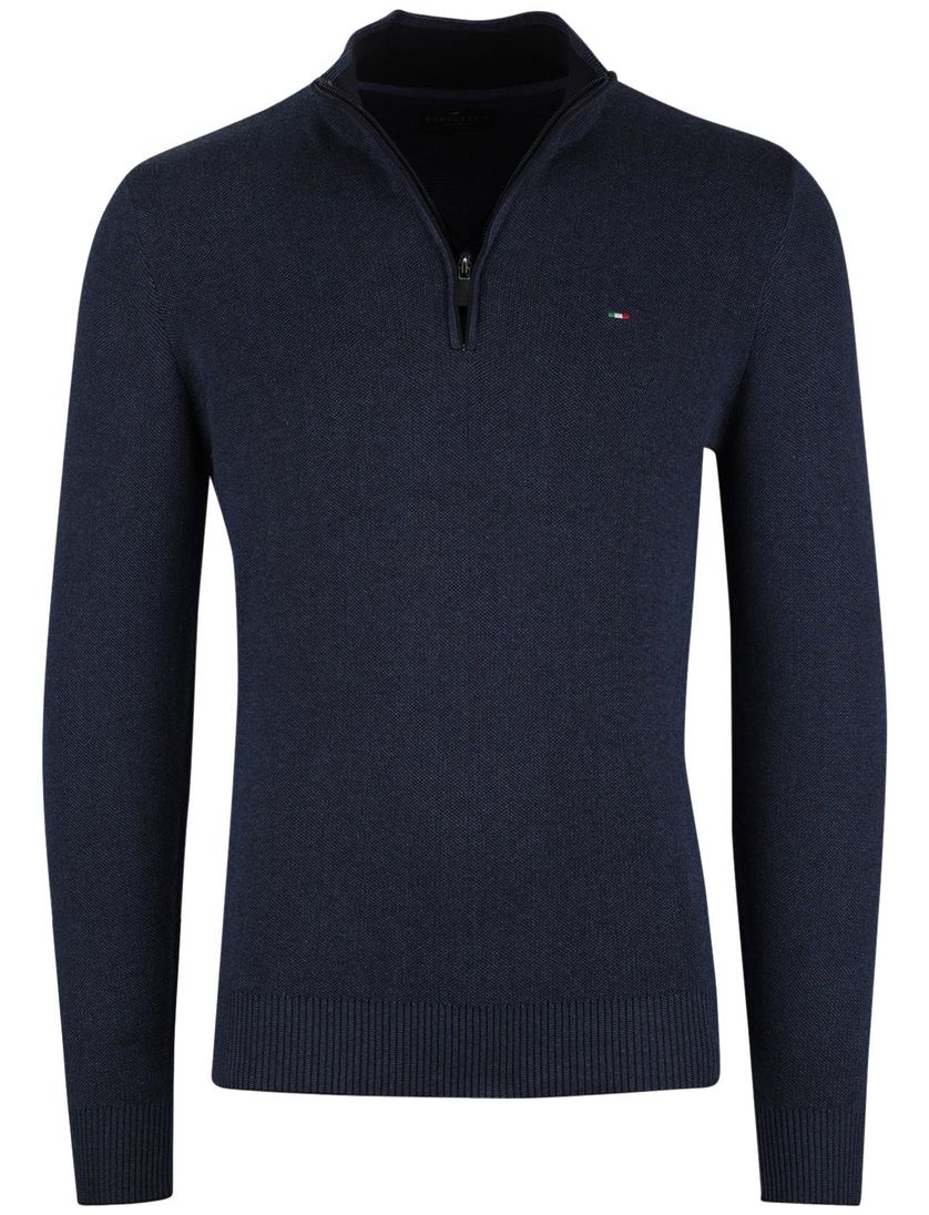 Half zip trui Portofino donkerblauw katoen