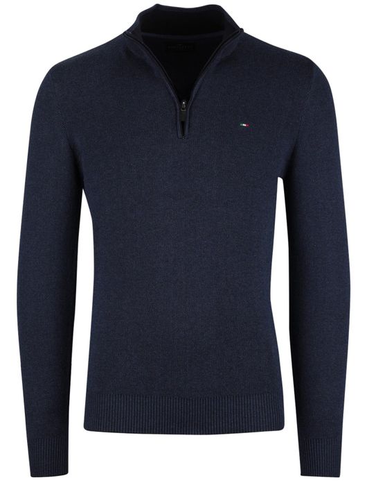 Portofino half zip trui gemeleerd donkerblauw