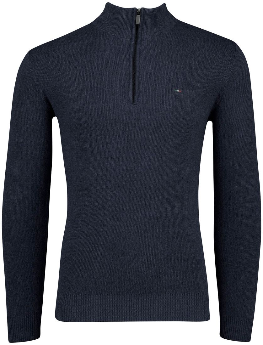 Half zip trui Portofino donkerblauw katoen