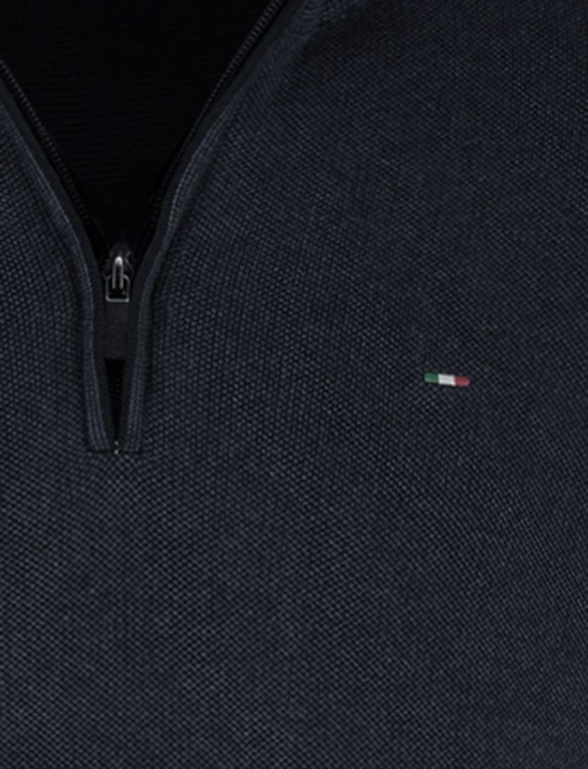 Half zip trui Portofino donkerblauw katoen