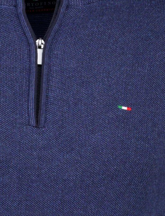 Katoenen half zip trui Portofino donkerblauw