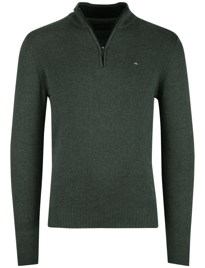 Half zip trui Portofino groen katoen