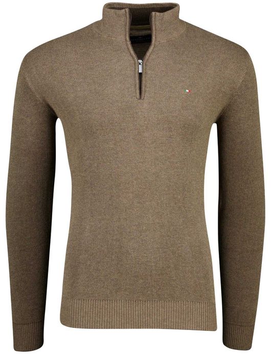 Bruine half zip Portofino katoen