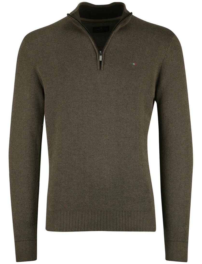 Half zip trui Portofino bruin katoen