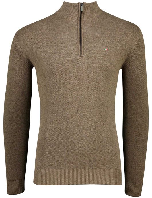 Bruine half zip Portofino katoen