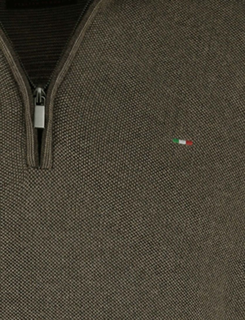 Half zip trui Portofino bruin katoen