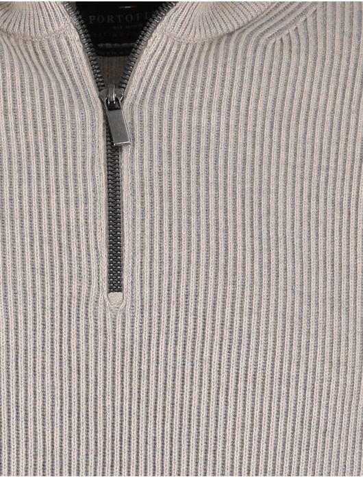 Portofino trui half zip beige katoen