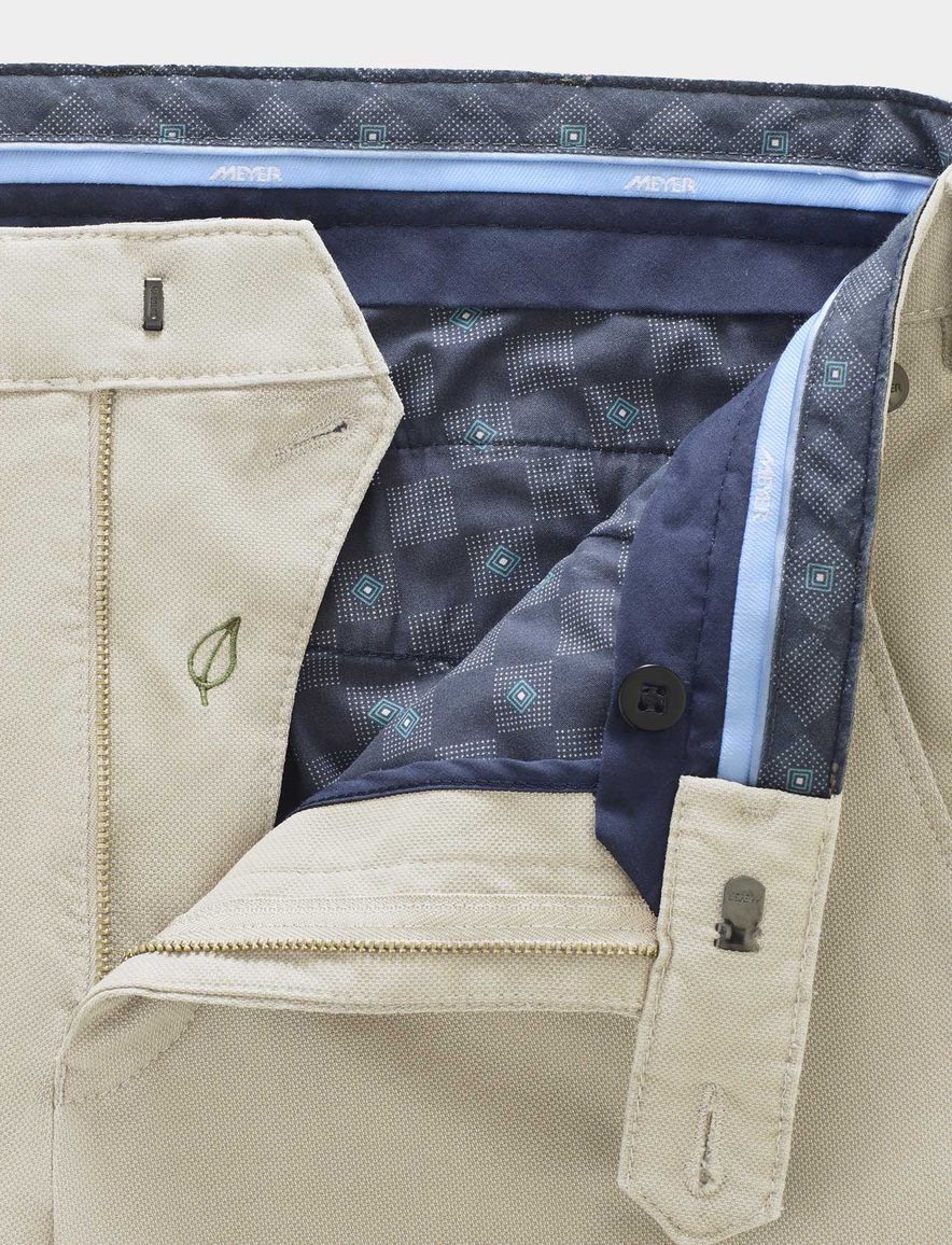 Meyer broek creme effen flatfront katoen Bonn normale fit