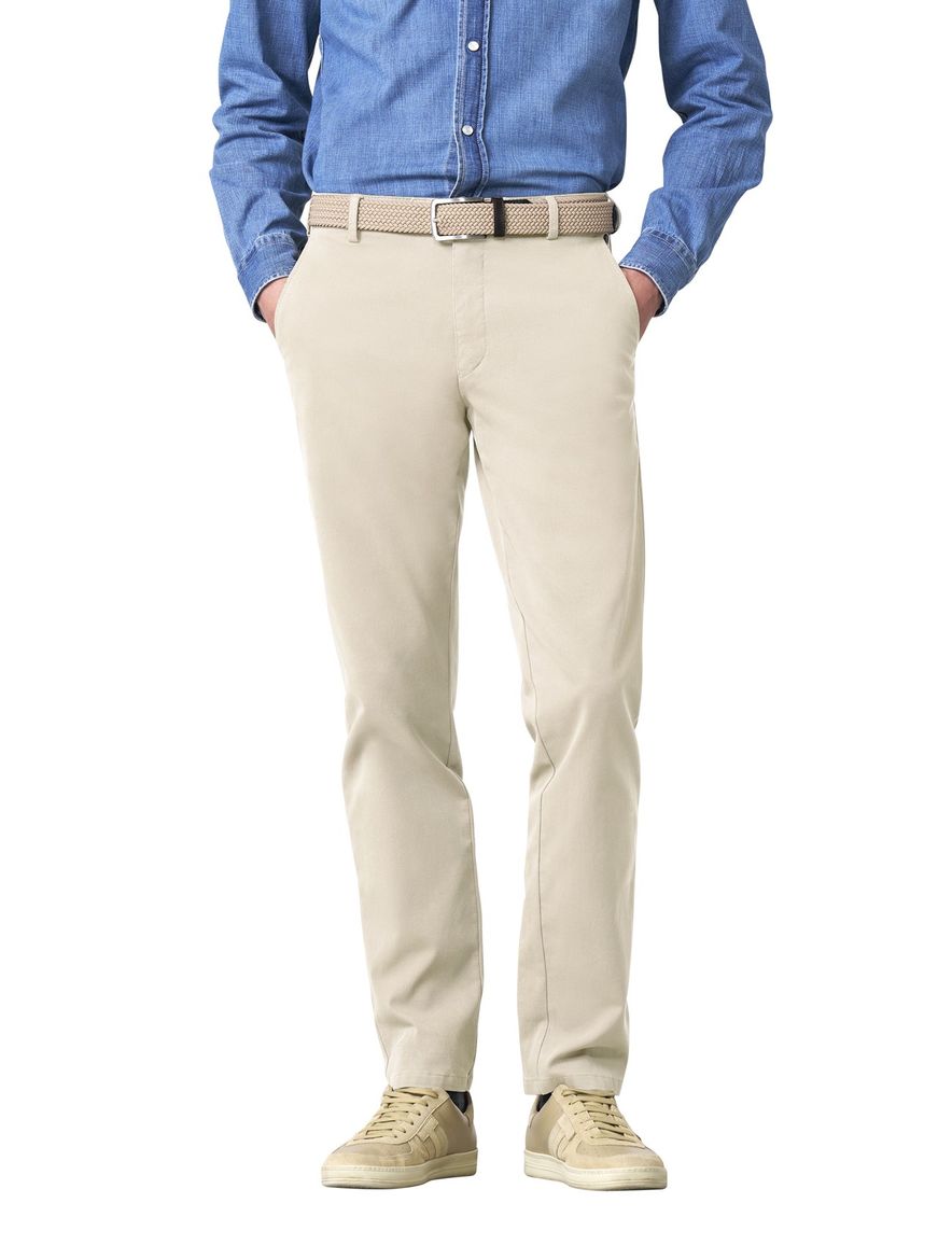 Meyer broek creme effen flatfront katoen Bonn normale fit