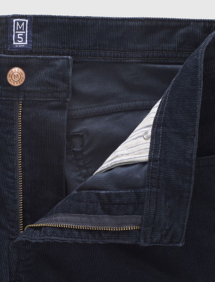 5p broek Meyer M5 Five donkerblauw effen corduroy