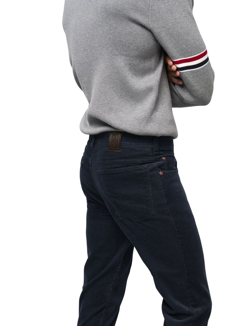 5p broek Meyer M5 Five donkerblauw effen corduroy