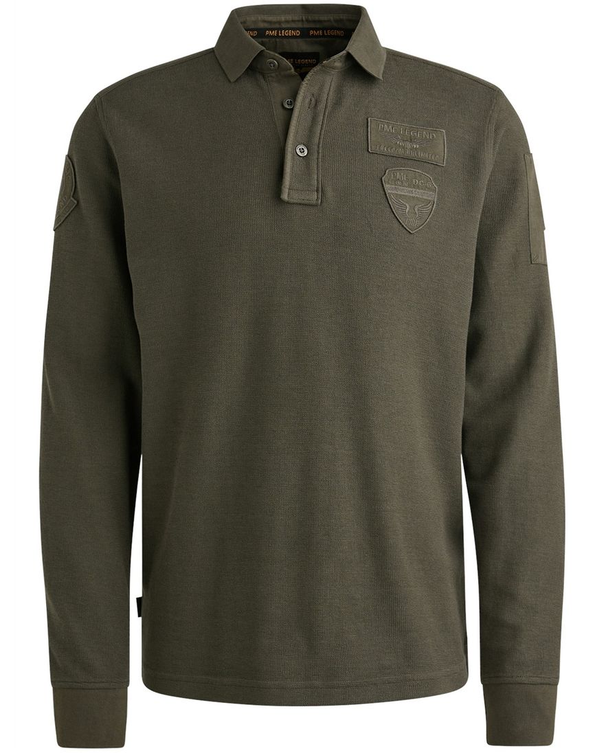 PME legend groen effen poloshirt lange mouwen