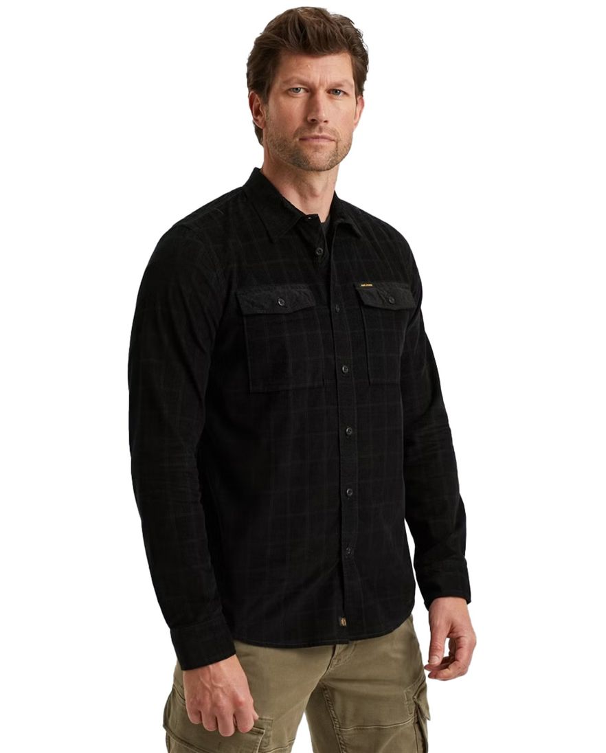 PME Legend overhemd zwart geruit met dubbele borstzak