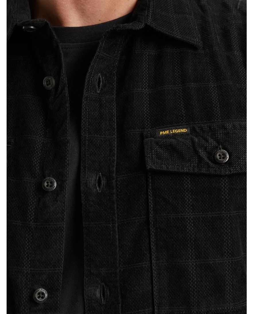 PME Legend overhemd zwart geruit met dubbele borstzak