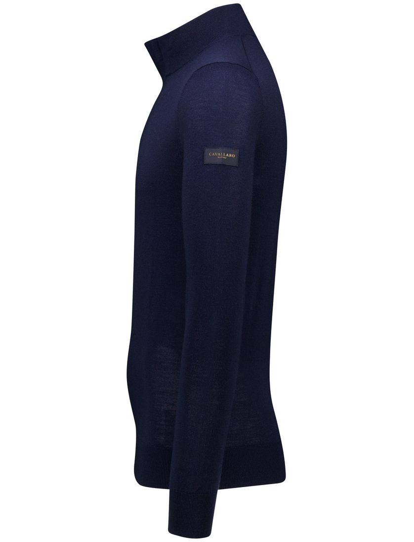 Donkerblauwe Cavallaro Saronno half zip merinowol