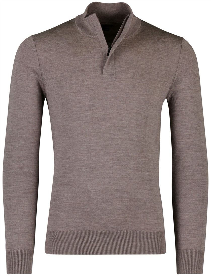 Trui Cavallaro Saronno half zip taupe merinowol
