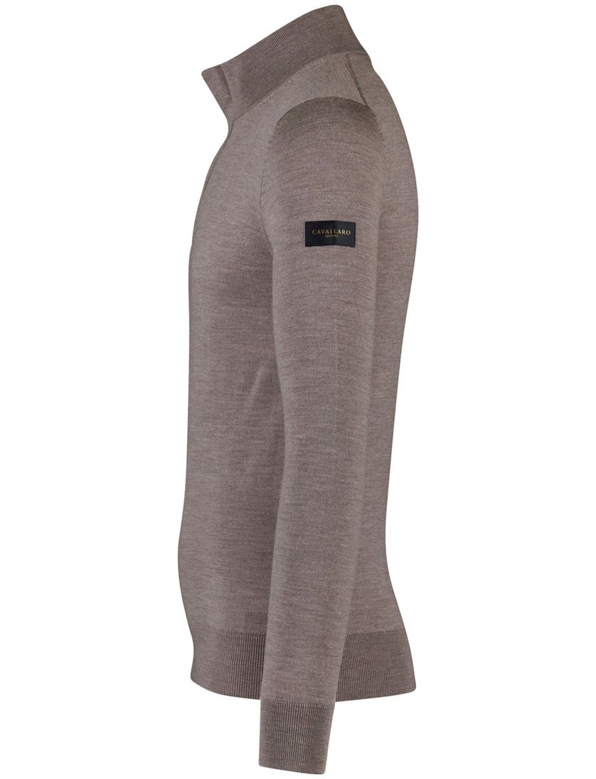 Trui Cavallaro Saronno half zip taupe merinowol
