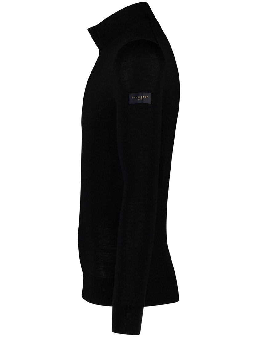 Trui Cavallaro Saronno half zip zwart merinowol