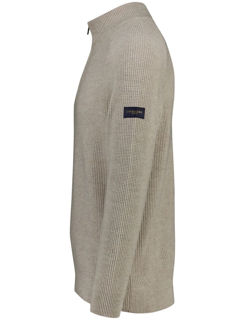 Cavallaro Sagio beige effen half zip trui gebreid