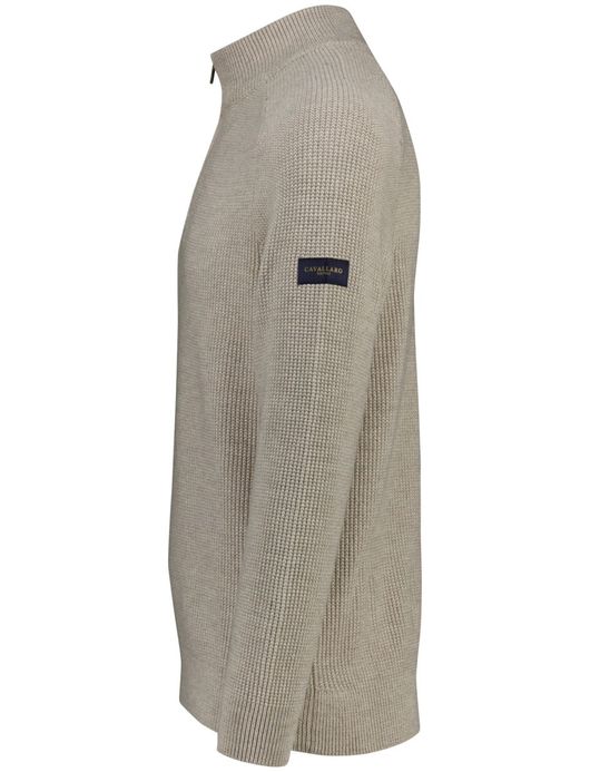 Cavallaro Sagio half zip trui beige effen gebreid