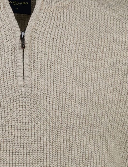 Cavallaro Sagio half zip trui beige effen gebreid
