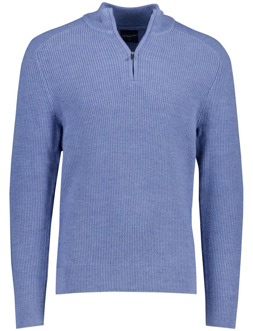 Cavallaro Sagio blauw effen half zip normale fit