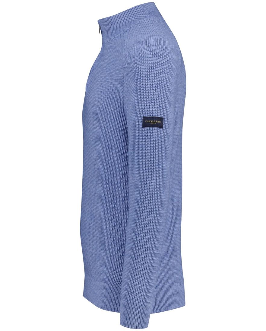 Cavallaro Sagio blauw effen half zip normale fit