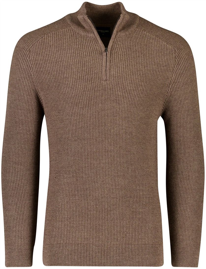 Trui Cavallaro Sagio gebreide half zip bruin