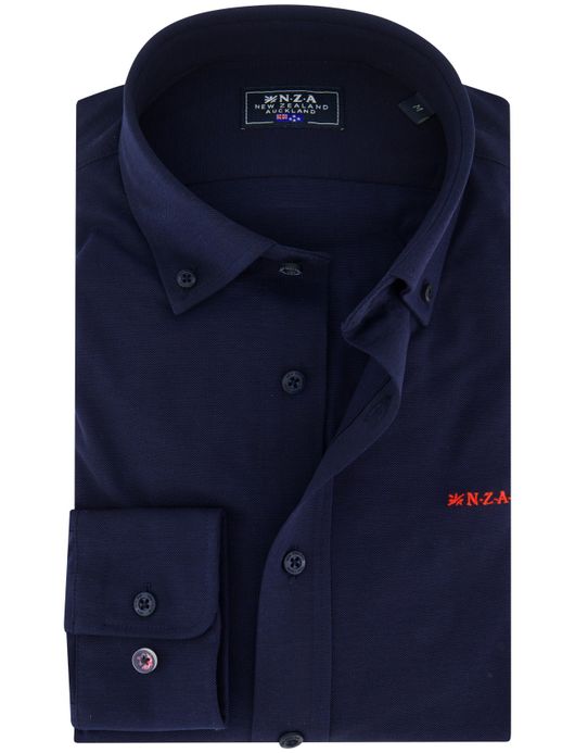 NZA overhemd donkerblauw knitted Riley 100% katoen
