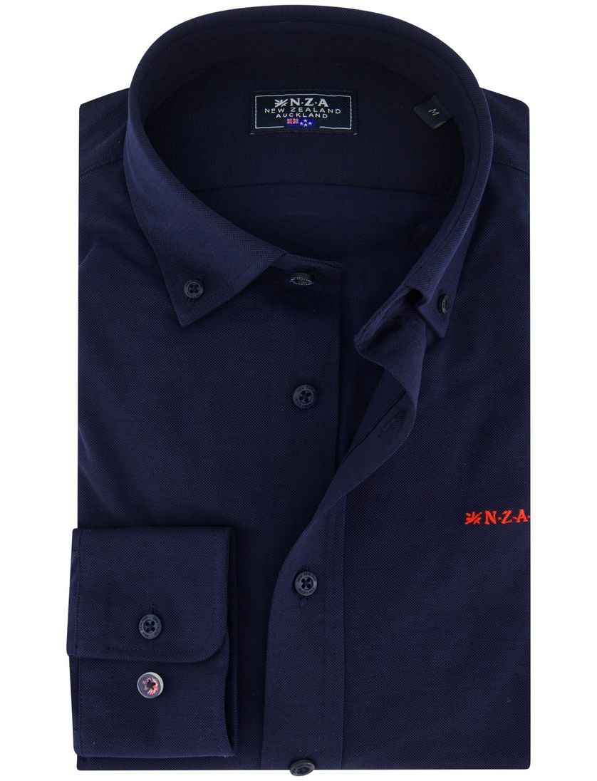 NZA overhemd donkerblauw knitted Riley button-down collar