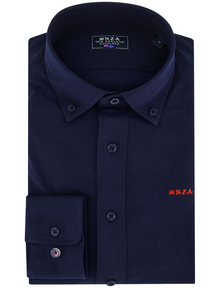 NZA overhemd donkerblauw knitted Riley button-down collar
