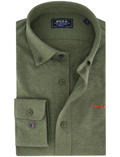 New Zealand NZA overhemd knitted groen Riley button-down collar