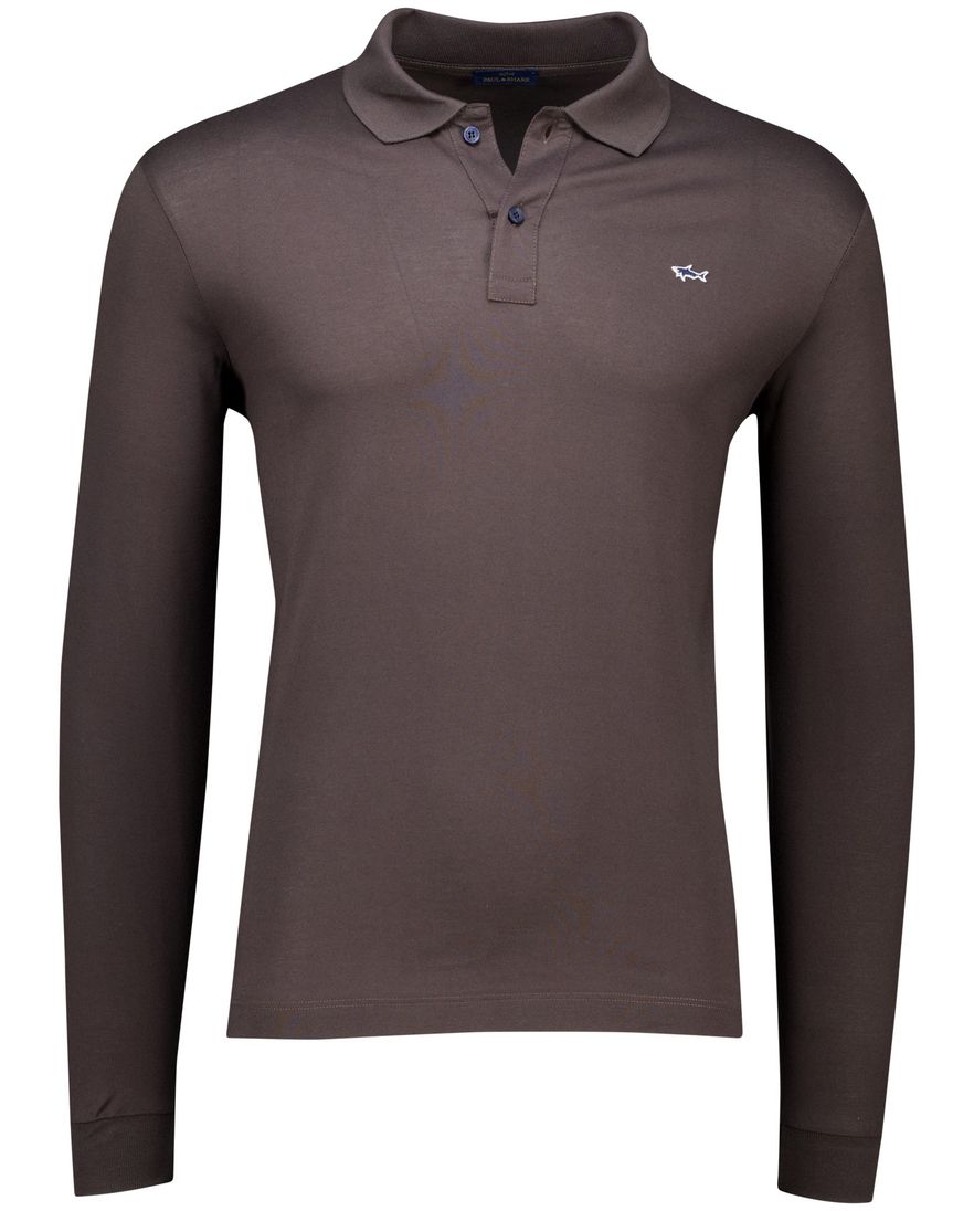 Paul en shark poloshirt bruin effen lange mouw katoen