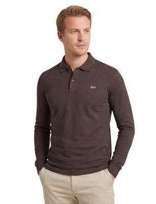 Paul & Shark Paul en shark poloshirt bruin effen lange mouw katoen