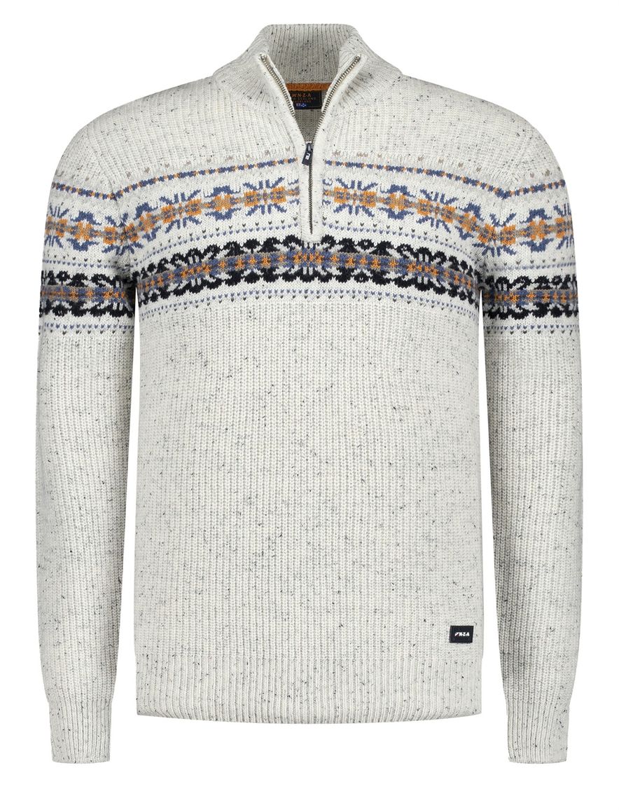 New Zealand trui gebreid grijs print wol normale fit
