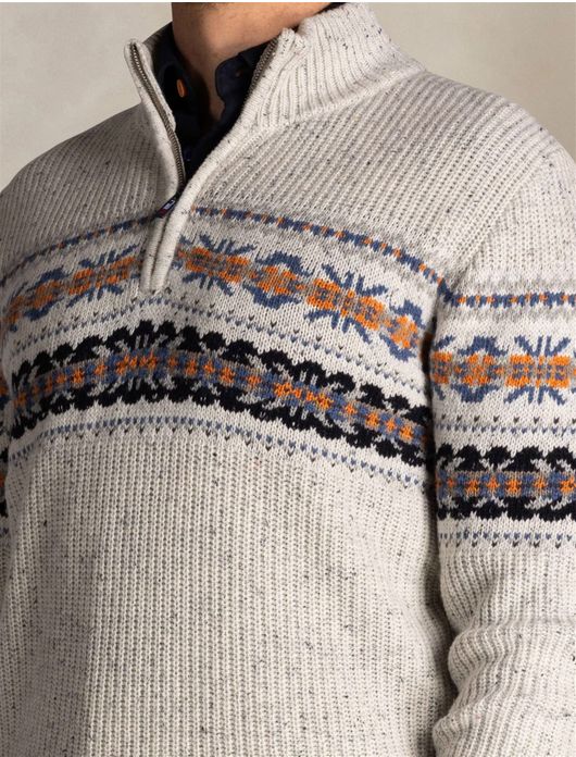 New Zealand trui gebreid grijs print wol normale fit