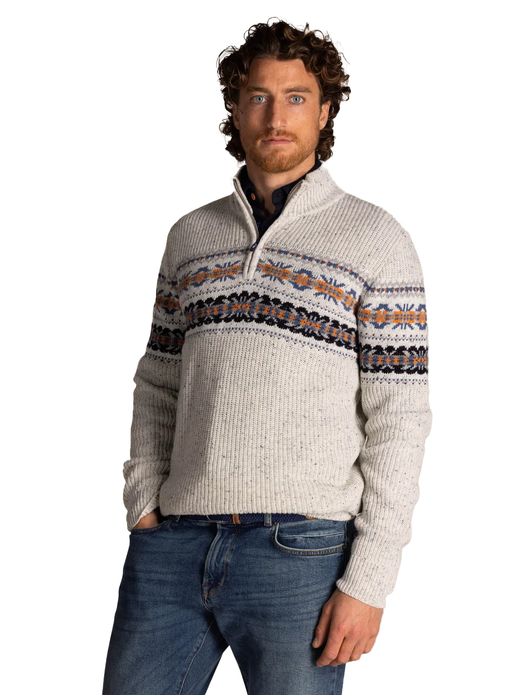 New Zealand trui gebreid grijs print wol normale fit