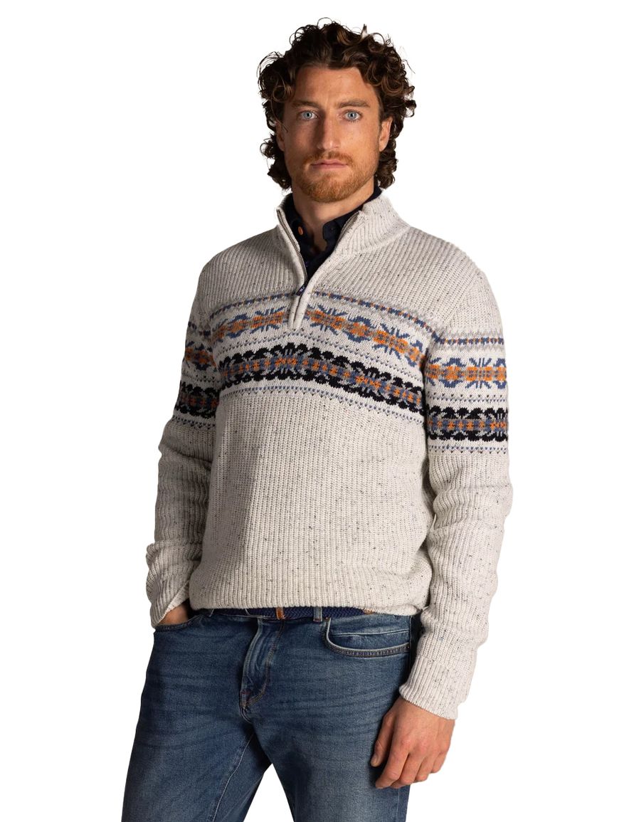 New Zealand trui gebreid grijs print wol normale fit