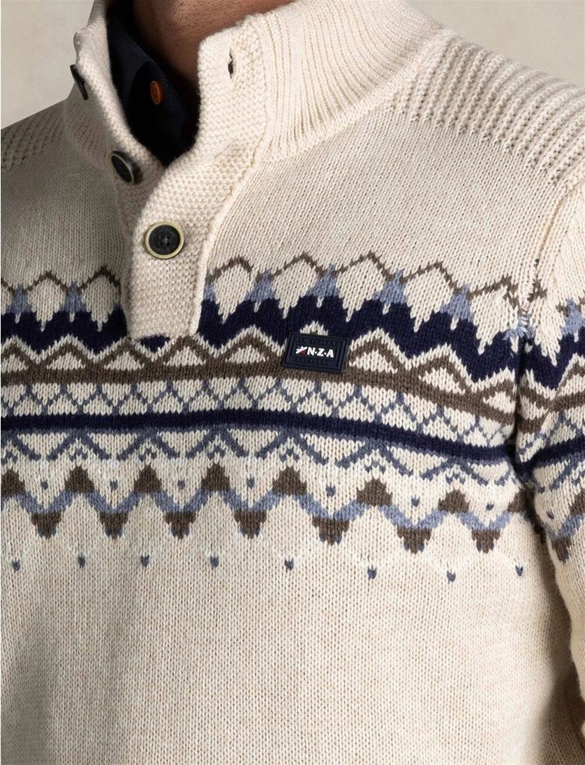 Normale fit creme Iker NZA half zip knopen