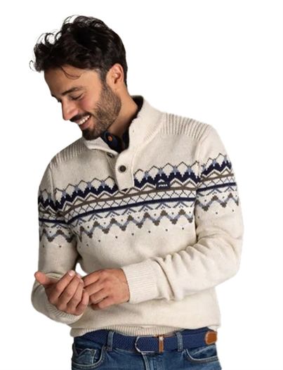 New Zealand NZA Iker trui half zip knopen normale fit creme